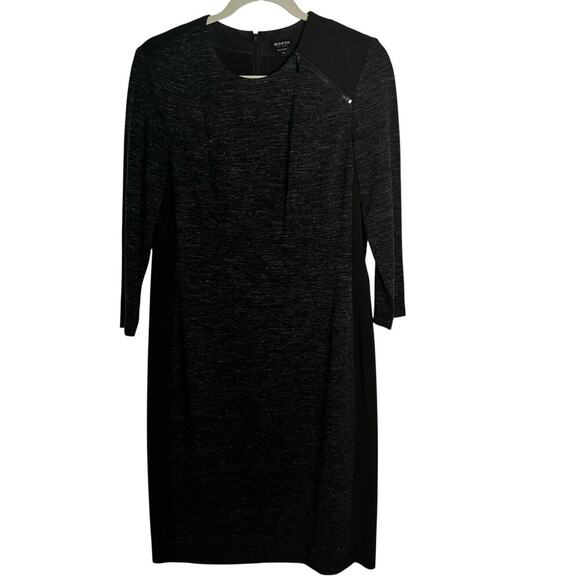 Worth New York Dark Brown Heather Sheath Dress Size 10 Wool Blend Zip Shoulder - Picture 1 of 8